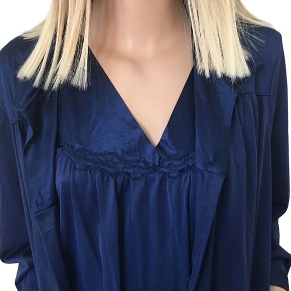 Vintage Vanity Fair Peignoir Set Lingerie Nightgown Robe Navy Sleep Embroidery - Picture 4 of 16